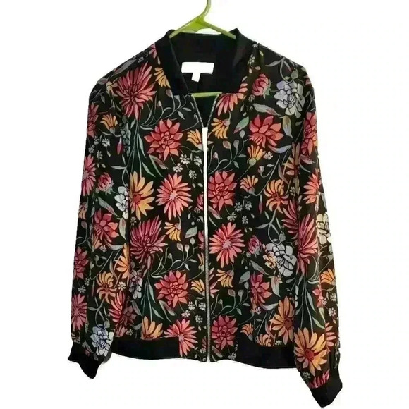 Philosophy Womens Floral Print Bomber Jacket Size L Pockets Lightweight Boho - Picture 1 of 7